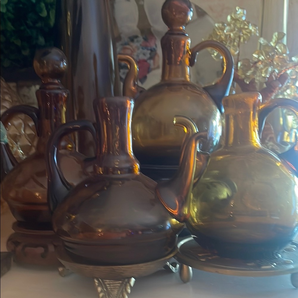 MCM Italian Amber Glass Decanter Set of 4